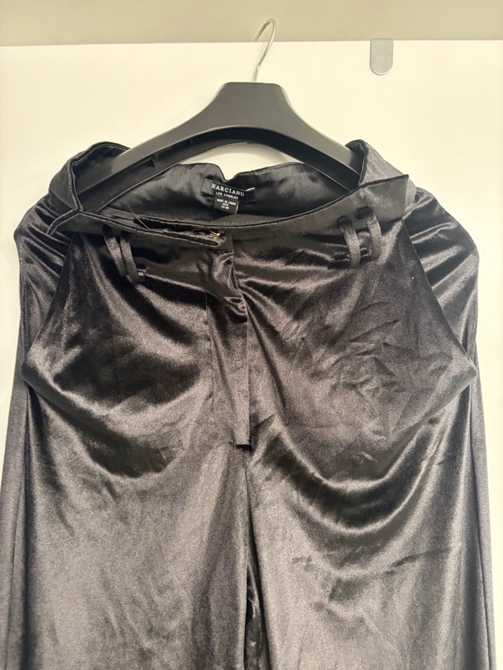 Marciano Black Satin Wide-Leg Trousers with Drawstring